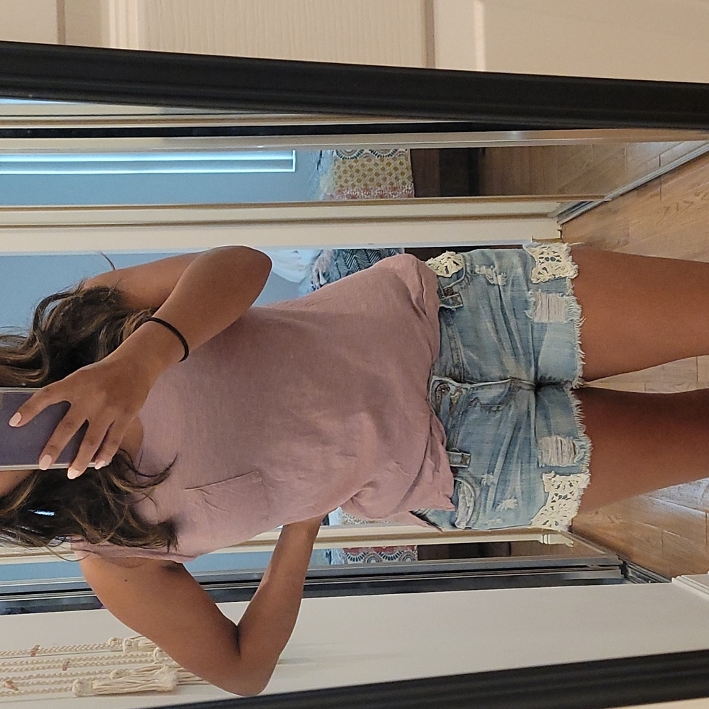 Crochet denim shorts